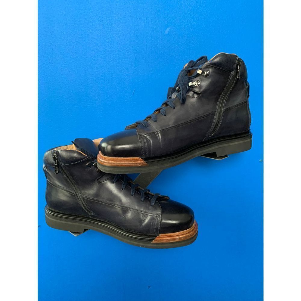 SANTONI EVEREST HIKING BOOT US 9.5 D DERBY BURNISHED NAVY ZIPPER